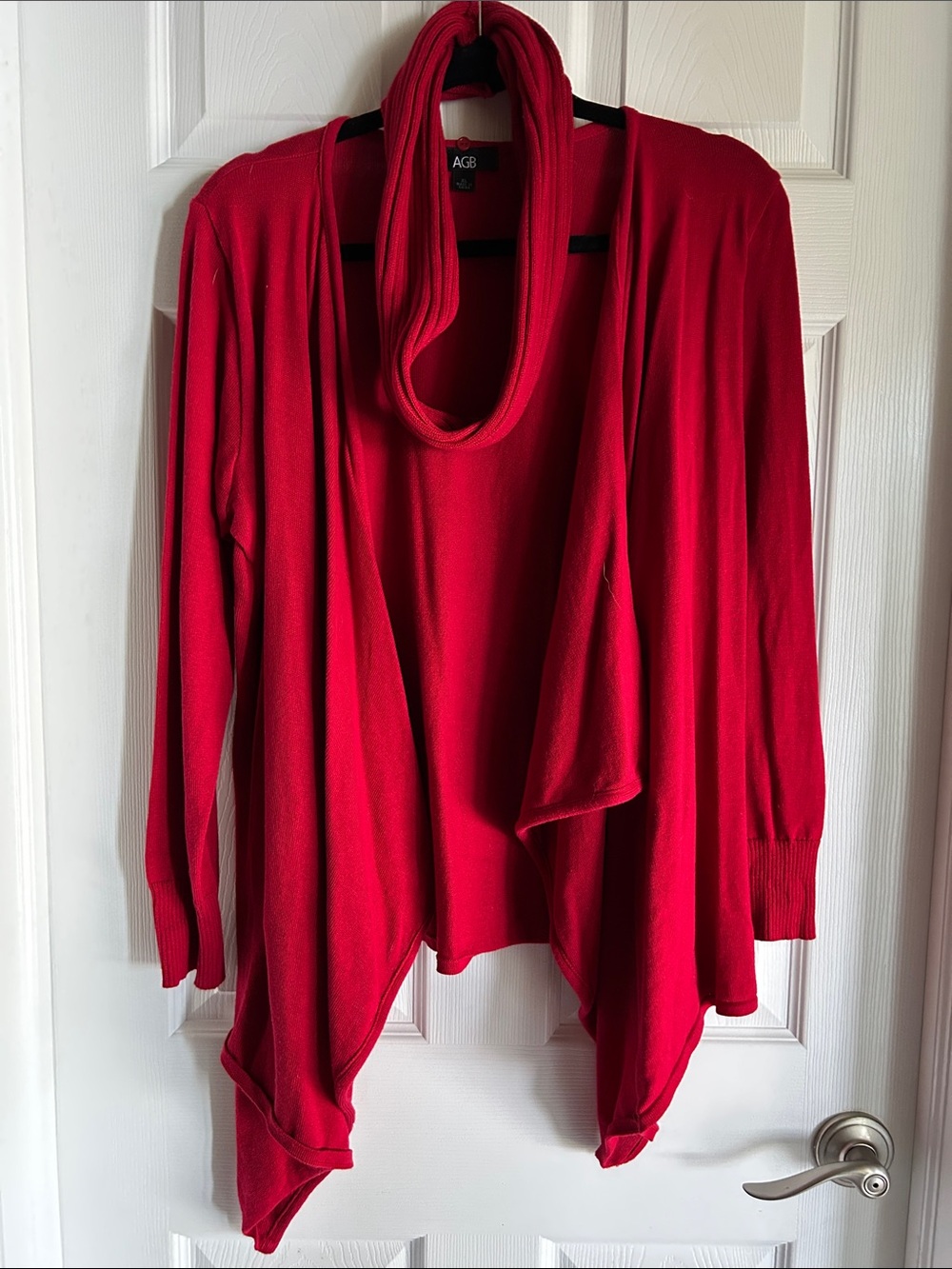 Red Open-Front Draped Cardigan